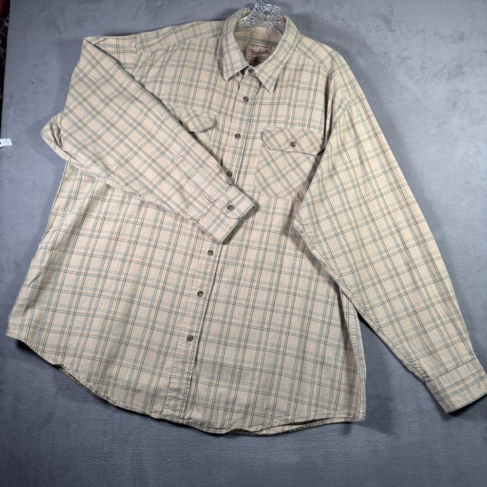 Vintage Woolrich Shirt Mens 2XL Beige Plaid Button Outdoor Gorpcore‎ Workwear